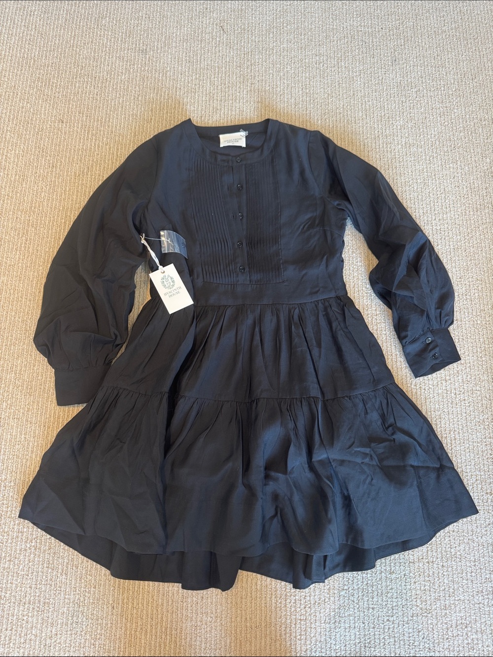 Black Long-Sleeve Tiered Mini Dress
